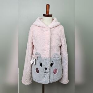 Little Lass Sherpa Hooded Velcro Close Girls Fall Winter Jacket size 6X